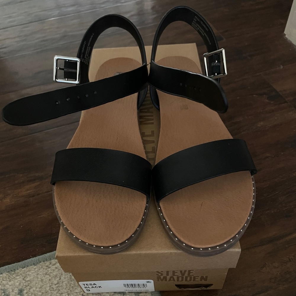 Steve Madden Tesla Sandals, Black, Size 9